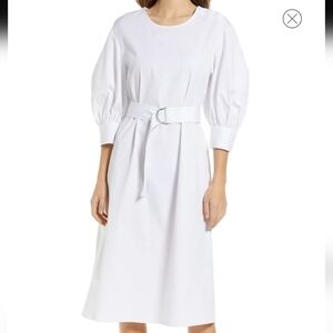 Nwt Nordstrom Puff Sleeve Belted Cotton Midi Dress in Size Xxs